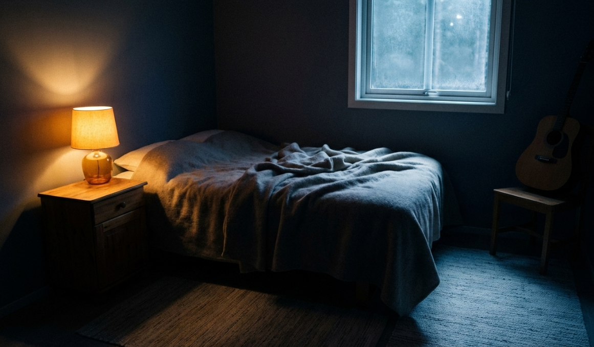 Calm northern bedroom at night